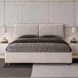 Lit double Mados - GIADA - Aragona - Tête de lit rembourrée - Couleur blanche - 160x210 cm