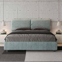 Lit double Mados - GIADA - 160x200 cm - Tête de lit rembourrée - Tissu Aragon - Bleu et Blanc
