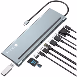 Techly IUSB31C-DOCK12DPHD, Avec fil, USB 3.2 Gen 1 (3.1 Gen 1) Type-C, 100 W, 10,100,1000 Mbit/s, Gris, MicroSD (TransFlash), ...