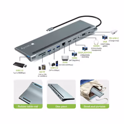 Techly IUSB31C-DOCK12DPHD station d'accueil Avec fil USB 3.2 Gen 1 (3.1 Gen 1) Type-C Gris