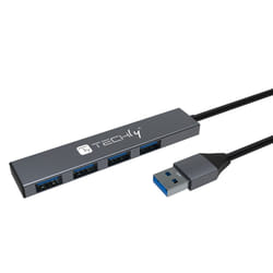 Techly IUSB32-HUB4A-4U3SL station d'accueil Avec fil USB 3.2 Gen 1 (3.1 Gen 1) Type-A Gris