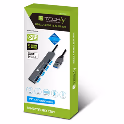 Techly IUSB32-HUB4A-4U3SL station d'accueil Avec fil USB 3.2 Gen 1 (3.1 Gen 1) Type-A Gris