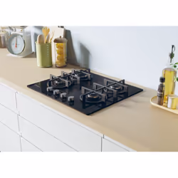 Candy CDK6KB Plaque de cuisson Gaz sur verre, 4 zones, Noir, VERRE TREMPE