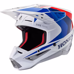 Alpinestars SM5 Honda Casque de motocross, blanc-rouge-bleu, taille S pour Hommes