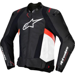 Alpinestars Missile V3 Blouson de moto en cuir, noir-blanc-rouge, taille 48 pour Hommes