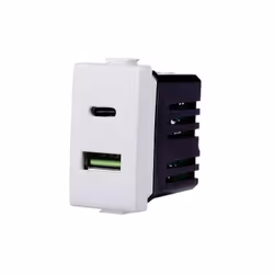 Prise chargeur USB Type-A compatible avec Bticino Matix 5V 2.1A, couleur blanche. Utilisé pour le chargement rapide d'apparei ...