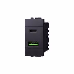 Chargeur avec 2 prises USB Type-A + Type-C 5Vdc 3.1A Série Space Ettroit compatible Bticino Livinglight couleur noir. Recharg ...