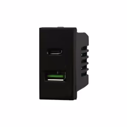 Chargeur avec 2 prises USB Type-A + Type-C 5Vdc 3.1A Série Moon Ettroit compatible Bticino Axolute couleur noir. Recharge rap ...