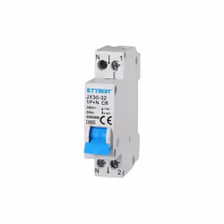Interrupteur thermique magnétique 1P+N 6A 4,5Ka 220V 1 modules DIN Ettroit réf. JX150640 Interrupteur magntermique Protge le ...