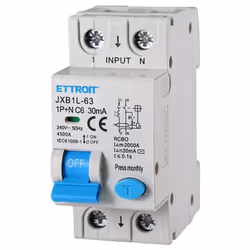 Disjoncteur différentiel dispositif de protection 1P+N 6A 4.5kA 30mA 220V 2 Modules DIN Ettroit sku. JXB1L-63-1P+N-6A Protège ...