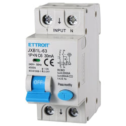 Ettroit - Disjoncteur différentiel dispositif de protection 1P+N 6A 4.5kA 30mA 220V 2 Modules din JXB1L-63-1P+N-6A