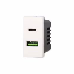 Chargeur avec 2 prises USB Type-A + Type-C 5Vdc 3.1A Série Moon Ettroit compatible Bticino Axolute couleur blanc. Recharge ra ...