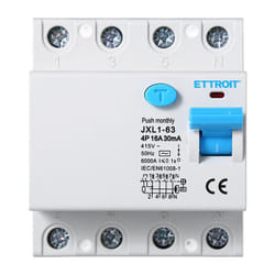 Ettroit - Disjoncteur à courant résiduel pur 4P 16A 6kA 30mA 380V Lifesaver 4 modules din JX341661