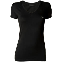 Tee shirt col V à logo strassé   -  Emporio armani - Femme