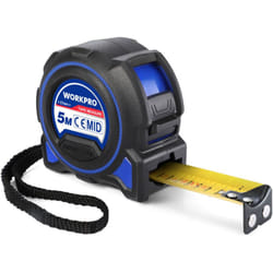 Workpro - Metre Ruban 5 m Professionnel - Double Frein Mètre Ruban, Crochet Magnétique Noir, Mètre Ruban en Acier avec Revêtement en Nylon de 27 mm,