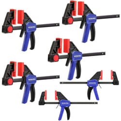Jeu de 6 Serre-Joints à Libération Rapide, 4 Serres-Joint Menuisier (Longeur : 150 mm, Portée 285 mm) et 2 Mini (Longeur: 150 mm, Portée 240 mm),