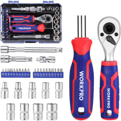 Coffret de Douilles et Embouts 34 Pièces, Mini Clés à Cliquet 1/4' Double Tête 2-en-1, Tournevis à Embouts Magnétique, 2 Rallonges et Joint