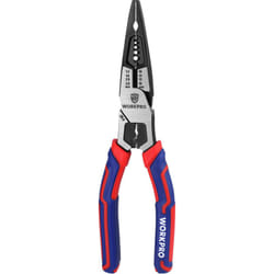 Pince à Bec Long en Cr-V, Fonction - Maintenir/Dénuder/Couper/Sertir/Serrer/Enroulement, Pince Coupante pour Usage Domestique ou Electricien - Workpro