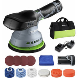 Polisseuse sans Fil 12V 150mm, Kit de Polisseuse Excentrique Voiture avec 2 Batteries 2,0Ah, 2800-5500 tr/min, Charge Rapide en 1 Heure, 1 Sac à