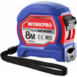 Workpro - Mètre à Ruban 8 m x 25MM, Mètre Ruban Télescopique Professionnel, Ruban à Mesurer Autobloquant en Métal avec Cordon, Mesures Impériales et