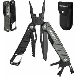 Pince Multifonction en Acier Inoxydable 11 en 1 avec Mousqueton, Couteau Multifonction avec Etui Pince Scie Tournevis Ouvre-Boîte pour Survie Camping