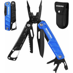 Pince Multifonction en Acier Inoxydable 11 en 1 avec Mousqueton, Couteau Multifonction avec Etui Pince Scie Tournevis Ouvre-Boîte pour Survie Camping