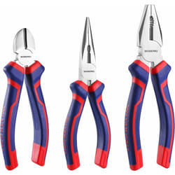 Jeu de 3 Pinces en Acier au Carbone de Qualité avec Poignée Souple, Pince à Bec Long 160mm, Pince Coupante 160mm, Pince Universelle 185mm pour