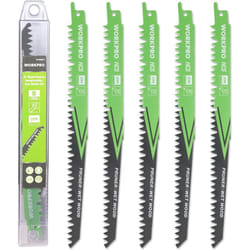 Workpro - Lame de Scie Sabre 5 Pièces, Accessoires de Scie Sabre pour Bois Huimide, Coupe Rapide 230 mm 5TPI avec Boîte de Rangement