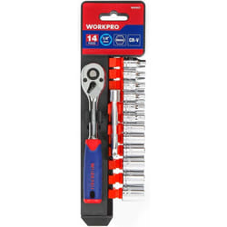Ensemble de Clés à Cliquet 1/4' de Dégagement Rapide avec 72 Dents et Douilles en Cr-V 14 Pièces - Workpro