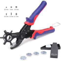 Workpro - Pince Perforatrice avec 6 Tailles de Poinçon Interchangeables pour Tissu Ceinture en Cuir Sac Plastique Papier