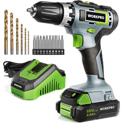 Workpro - Perceuse Visseuse sans Fil 20V avec Mandrin 3/8'', 2 Vitesses, Réglage de Couple 18 + 1, Charge Rapide 1H, Visseuse Devisseuse avec
