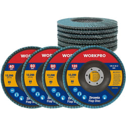 Workpro - Lot de 10 Disques Abrasifs à Lamelles 125 mm, Grain 40-60-80-120, Disque à Meuler en Alumine de Qualité Supérieure pour Enlever Ebavure,