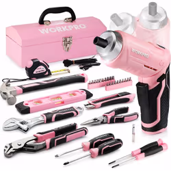 Description générale Le kit d'outils WORKPRO rose comprend 53 pièces essentielles pour tous vos projets de bricolage. Fabriqu ...