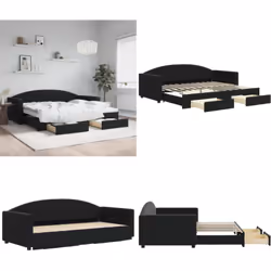 Lit de jour avec gigogne et tiroirs sans matelas noir 90x200 cm Ce lit de repos 2 en 1 avec lit gigogne et tiroirs, servant à ...