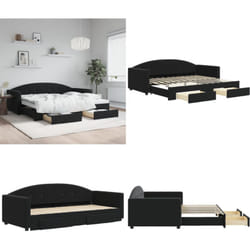 Lit de jour avec gigogne et tiroirs sans matelas noir 90x200 cm - Canapé Lit - Lit Gigogne - Meuble Multifonctionnel - Lit D'appoint - Rangements