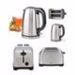 Bouilloire RETRO INOX 1L7 2200W INTER LED BLEUE protection contre lébullition + Grille-Pain INOX 850W 2 LARGES fentes