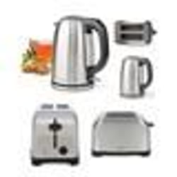 Bouilloire RETRO INOX 1L7 2200W INTER LED BLEUE protection contre lébullition + Grille-Pain INOX 850W 2 LARGES fentes