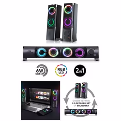 Enceintes PC - SOUNDPHONIC - Pack 2 - 6W RMS - Rétro-éclairage RGB - USB 2.0