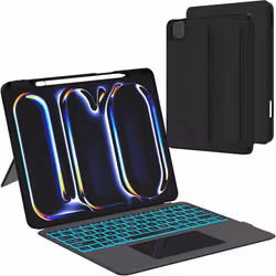 Étui iPad Pro 13 M4 - ROOFEI - Clavier Rétroéclairé 7 Couleurs - Trackpad Multi-Touch - Protection TPU