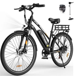 Vélo électrique VAE - HITWAY - Noir - 28- Batterie Amovible 36V 12Ah - Shimano 7 Vitesses - VTT Électrique + HITWAY Panier arrière