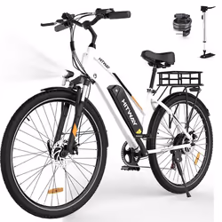 Vélo électrique VAE - HITWAY - Blanc - 28- Batterie Amovible 36V12Ah - Shimano 7 Vitesses - VTT Électrique + HITWAY Panier ar ...