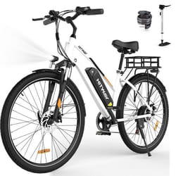 Vélo électrique VAE - HITWAY - Blanc - 28- Batterie Amovible 36V12Ah - Shimano 7 Vitesses - VTT Électrique + HITWAY Panier arrière
