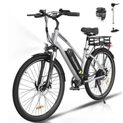 Vélo électrique VAE COLORWAY 28 - Batterie amovible 36V 15Ah - Moteur 250W - Shimano 7 Vitesses - Argenté + COLORWAY Panier