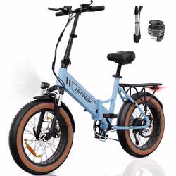 HITWAY Vélo Électrique 20 * 40 Gros Pouces Pliable VTT Ville Batterie Lithium amovible 48V104Ah - 7 Vitesses - Bleu