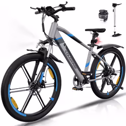COLORWAY Vélo Électrique 26 VTT Ville Batterie Lithium amovible 36V12Ah - 7 Vitesses - Argenté