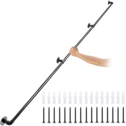 Rampe Escalier Murale 2,4 m Main Courante Acier Carbone Garde-Corps Metal Capacite Charge 200 kg/Tube Rambarde de 3 Tubes 32 mm 4 Supports Muraux