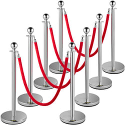 Vevor - Poteau de Guidage, 8 Pcs Poteaux deArgent de Separation avec 1,5 m Corde en Flanelle Rouge, Barriere Balisage Stable en Acier Inoxydable,