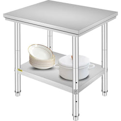 VEVOR Table de Travail Cuisine Inox 60X76X80 cm Plan de Travail Cuisine en 2 Etage Table de Travail en Acier Inoxydable pour Preparation de Cuisine