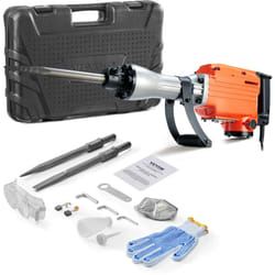 Marteau de Demolition 2200 w Marteau-Piqueur 66 j 1350 bpm Marteau Perforateur avec 2 Burins Remplacables Poignee Rotative 360° Anti-Vibration