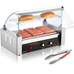Vevor - Rouleau a hot-dogs, 7 rouleaux, machine a griller les saucisses en acier inoxydable avec double controle de temperature, 18 hot-dogs,1,4 kw